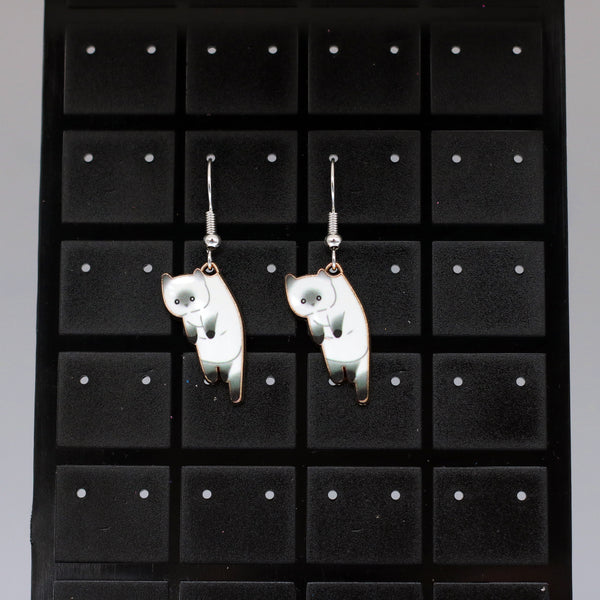 #8013 - Cat Earrings - White & Grey